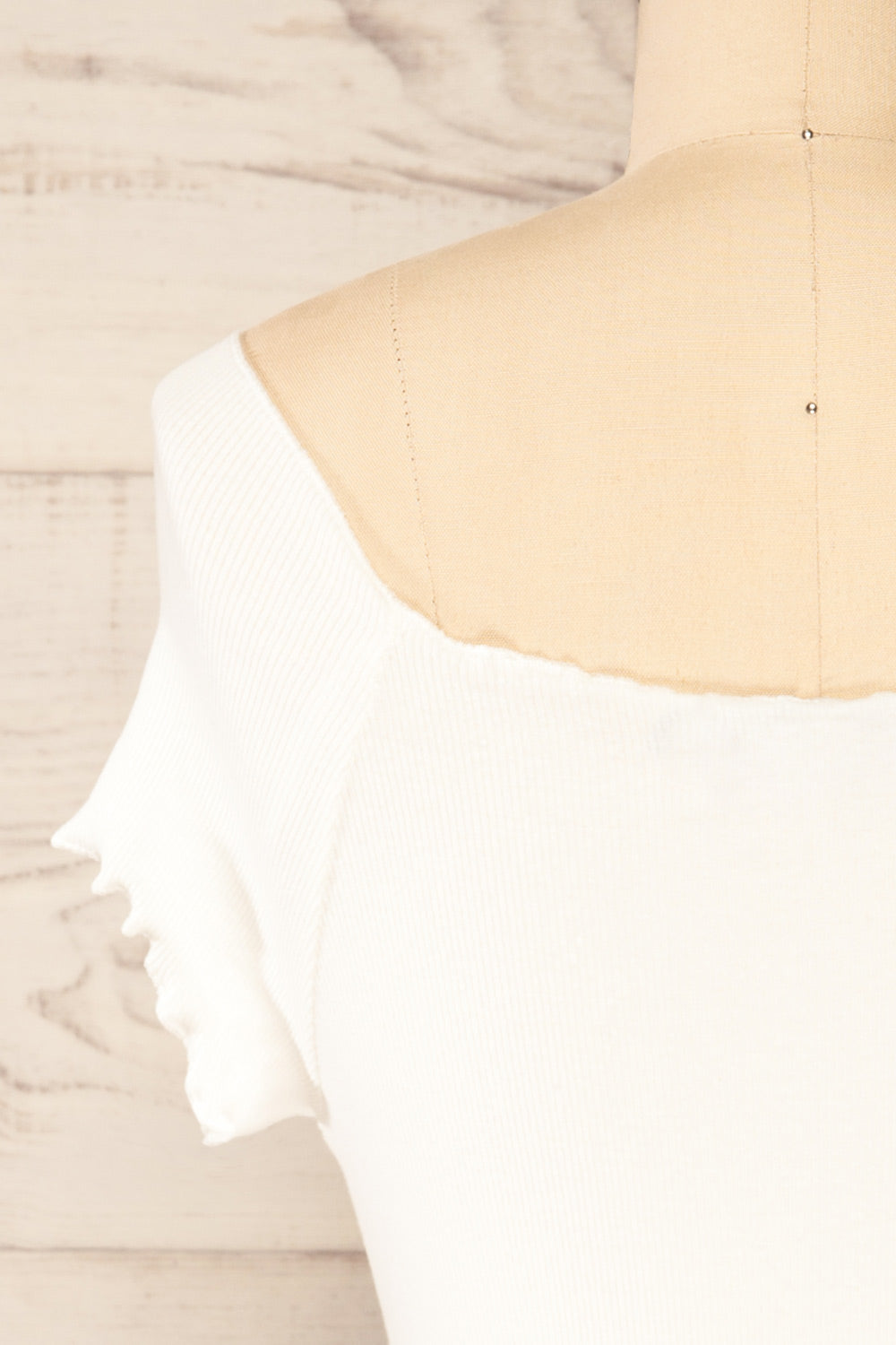 Pila White Ribbed Short Sleeve Top w/ Frills | La petite garçonne back close-up