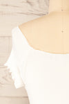 Pila White Ribbed Short Sleeve Top w/ Frills | La petite garçonne back close-up