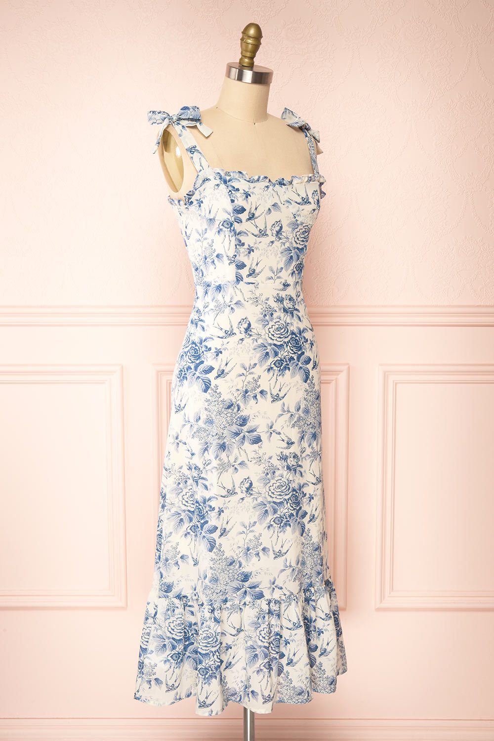 Pinga Tie Strap Floral Midi Dress w/ Ruffles | Boutique 1861 side view 