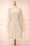 Pirkko White Long Sleeve Floral Short Dress | Boutique 1861  front view