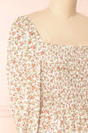 Pirkko White Long Sleeve Floral Short Dress | Boutique 1861  side close-up