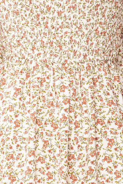 Pirkko White Long Sleeve Floral Short Dress | Boutique 1861  fabric
