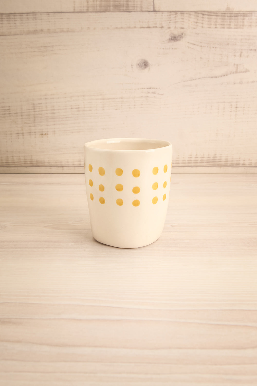  Pirouette White & Yellow Polkadot Ceramic Cup front view | La Petite Garçonne