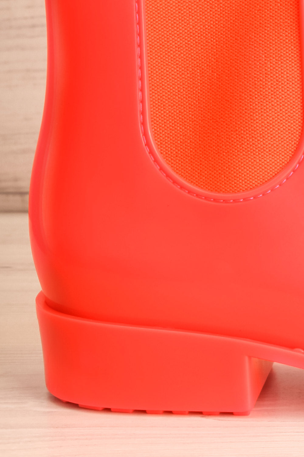Pleyel Corail Coral Chelsea Rain Boots side heel close-up | La Petite Garçonne Chpt. 2