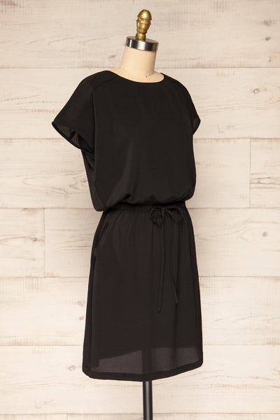 Plone Black Short Sleeve Drawtring Dress | La petite garçonne side view