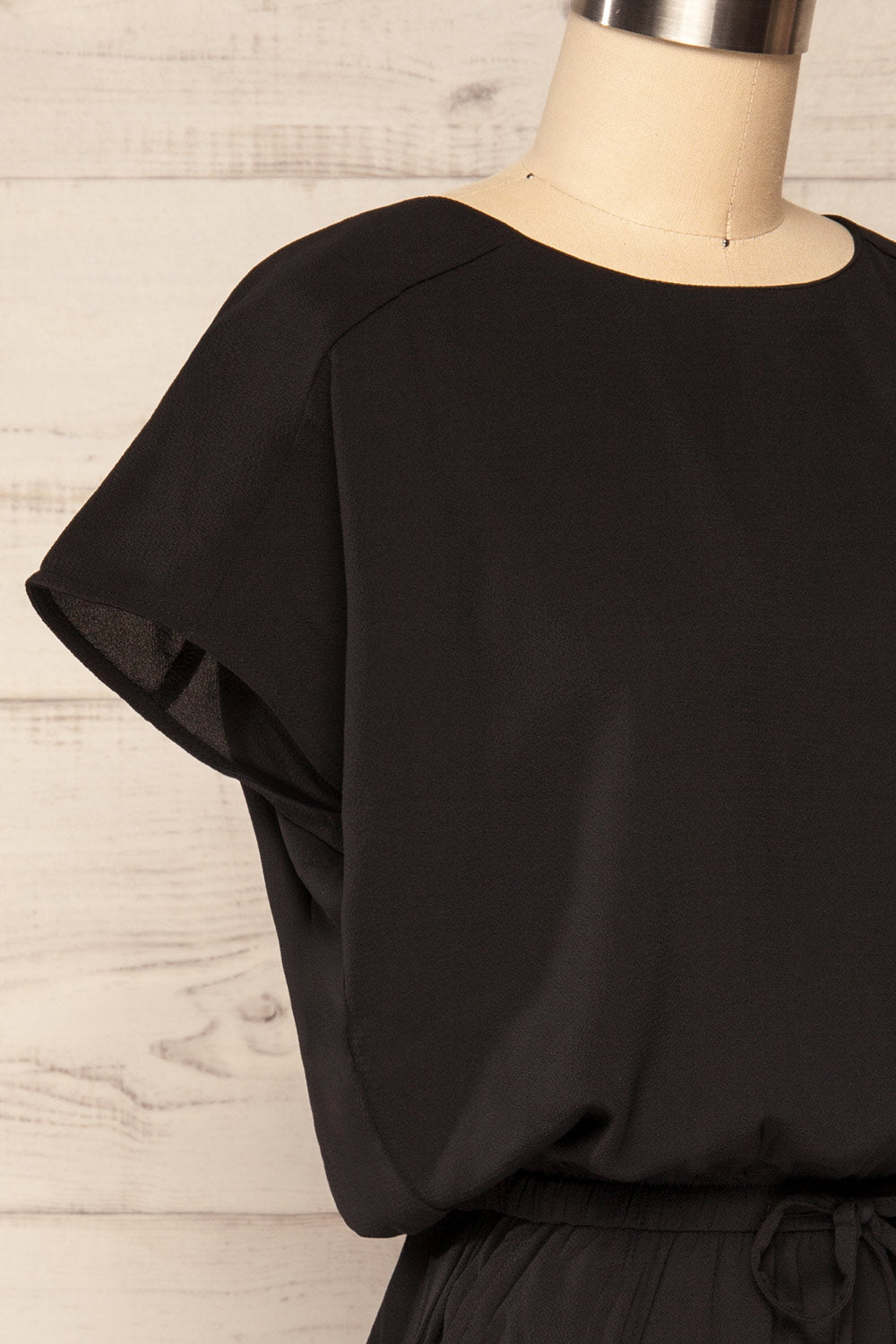 Plone Black Short Sleeve Drawtring Dress | La petite garçonne side close up