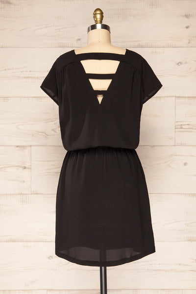 Plone Black Short Sleeve Drawtring Dress | La petite garçonne back view