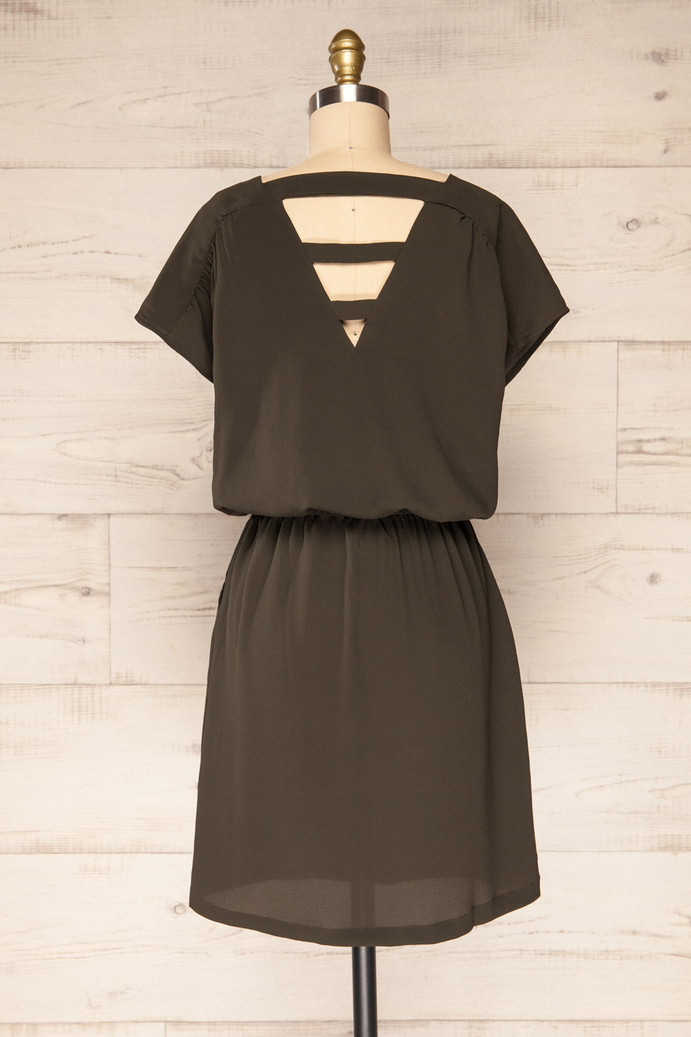 Plone Green Short Sleeve Drawstring Dress | La petite garçonne back view