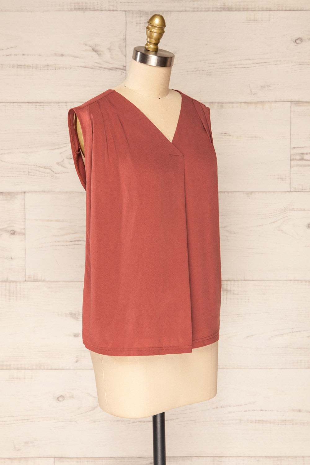 Plonsk Rust Sleeveless V-Neck Blouse | La petite garçonne side view