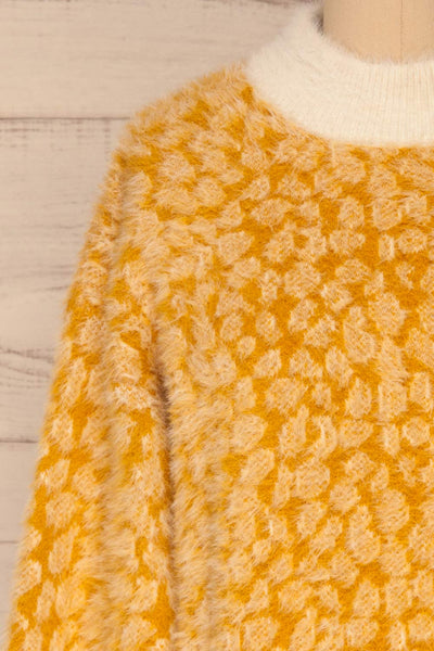 Polanica Yellow Fuzzy Knit Sweater | La petite garçonne front close-up