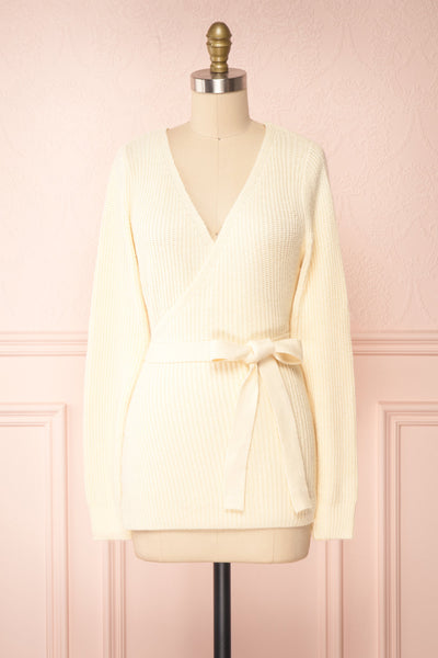 Polkan White Knit Wrap Cardigan | Boutique 1861 front view