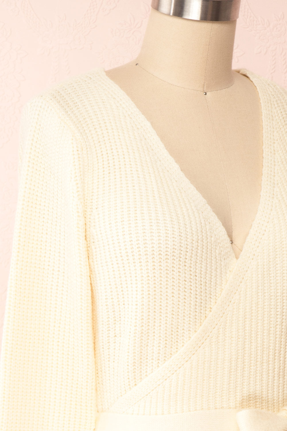 Polkan White Knit Wrap Cardigan | Boutique 1861 side close-up