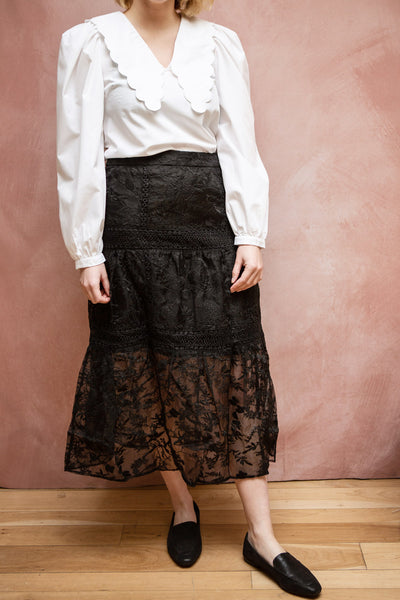 Knauttia Black Floral Embroidered Mesh Skirt | Boutique 1861 model