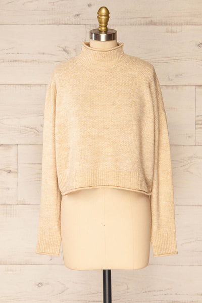 Pori Beige Soft Knit Mock Neck Sweater | La petite garçonne front view