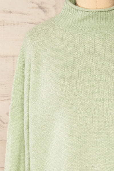 Pori Mint Soft Knit Mock Neck Sweater | La petite garçonne front close-up