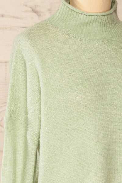 Pori Mint Soft Knit Mock Neck Sweater | La petite garçonne side close-up