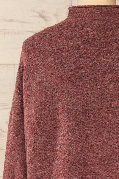 Pori Wine Soft Knit Mock Neck Sweater | La petite garçonne back close-up