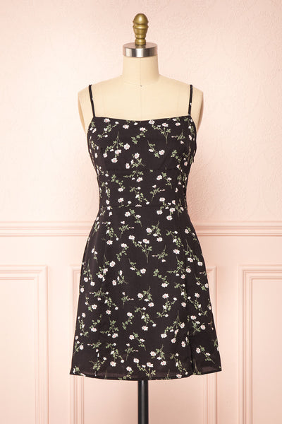 Protis Black Short Chiffon Floral Dress | Boutique 1861 front view