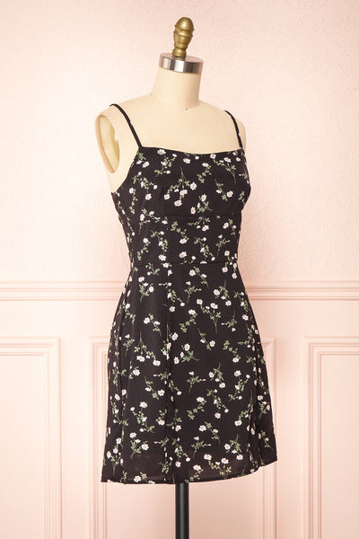 Protis Black Short Chiffon Floral Dress | Boutique 1861 side view