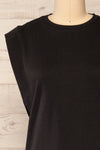 Poznan Black Round Neck Midi Tunic Dress | La Petite Garçonne front close-up