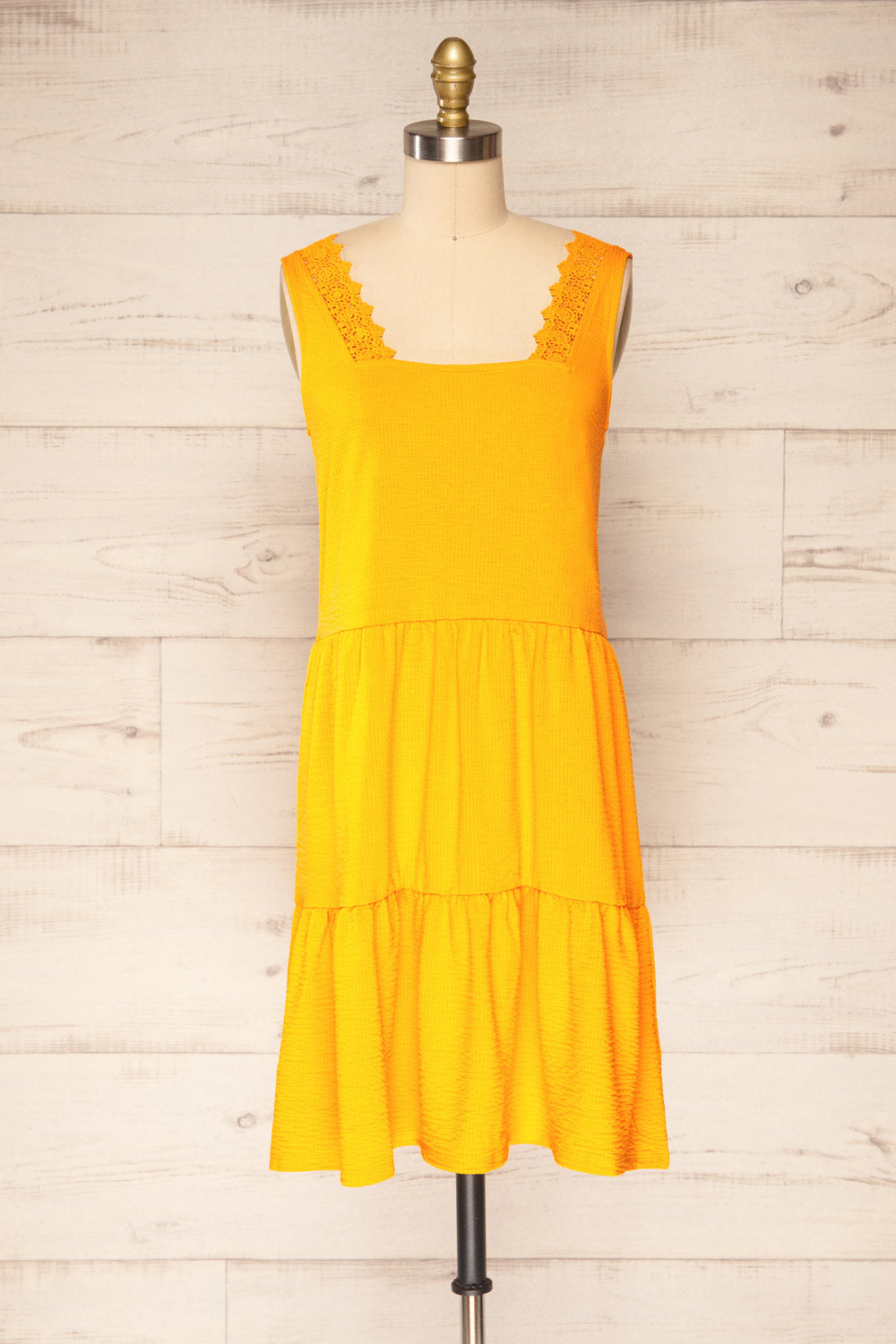 Preddu Yellow Lace Collar Short Tiered Dress | La petite garçonne front view
