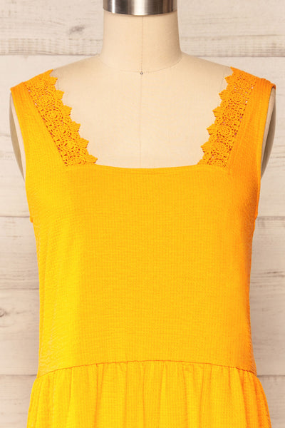 Preddu Yellow Lace Collar Short Tiered Dress | La petite garçonne front close up
