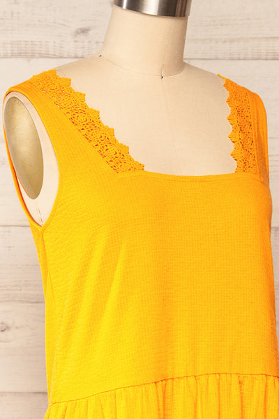Preddu Yellow Lace Collar Short Tiered Dress | La petite garçonne side close up
