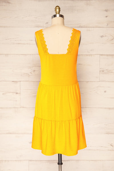Preddu Yellow Lace Collar Short Tiered Dress | La petite garçonne back view