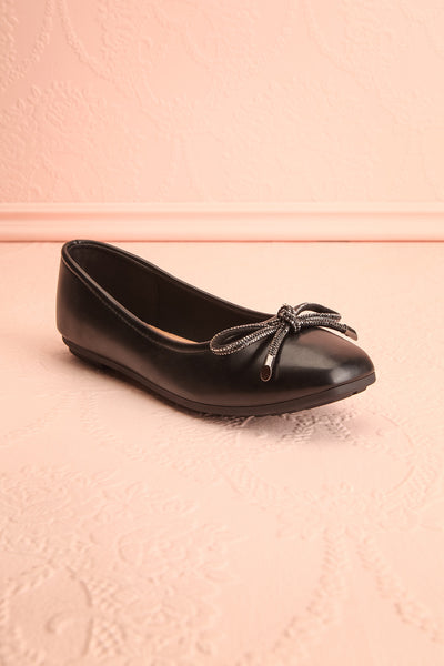 Premier Black Ballerina Shoes w/ Crystal Studded Bow | Boutique 1861 front view
