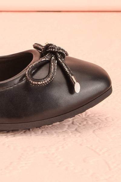 Premier Black Ballerina Shoes w/ Crystal Studded Bow | Boutique 1861 side front close-up