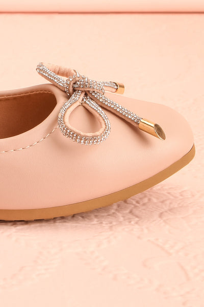 Premier Blush Ballerina Shoes w/ Crystal Studded Bow | Boutique 1861 side front close-up