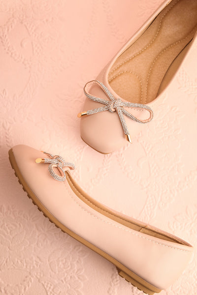 Premier Blush Ballerina Shoes w/ Crystal Studded Bow | Boutique 1861 flat view