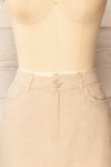 Pretoria Beige Linen Mini Skirt | La petite garçonne front close-up