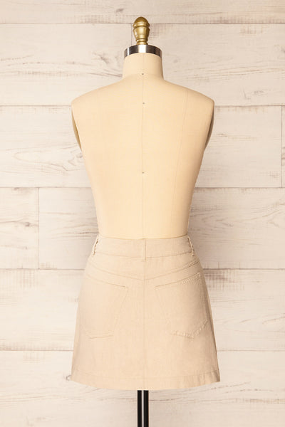 Pretoria Beige Linen Mini Skirt | La petite garçonne back view back close-up
