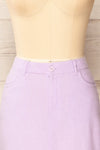 Pretoria Lilac Linen Mini Skirt | La petite garçonne front close-up