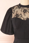 Prilly Short Black Dress w/ Lace Neckline | Boutique 1861 front close-up