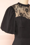Prilly Short Black Dress w/ Lace Neckline | Boutique 1861 side close-up