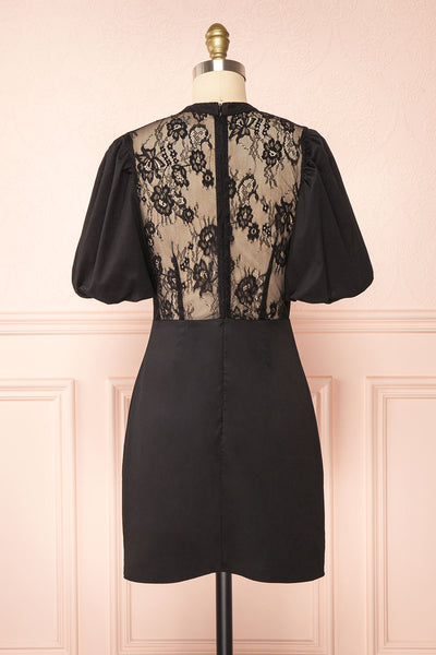 Prilly Short Black Dress w/ Lace Neckline | Boutique 1861 back view