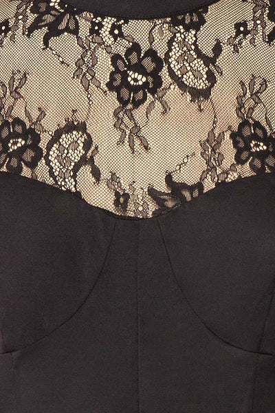 Prilly Short Black Dress w/ Lace Neckline | Boutique 1861 fabric