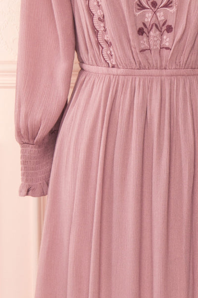 Priscan Mauve Floral Embroidered Maxi Dress | La petite garçonne sleeve