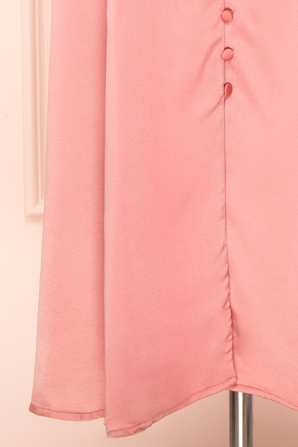 Priscilla Pink Midi Button-Up V-Neck Satin Dress | Boutique 1861 bottom
