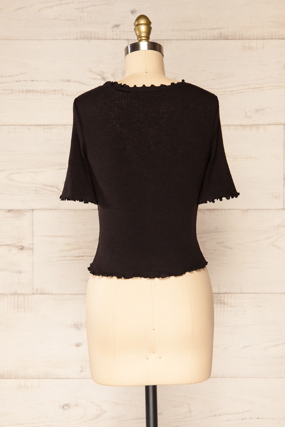 Pronoia Black Ribbed Crop Top w/ Short Sleeves | La petite garçonne back view