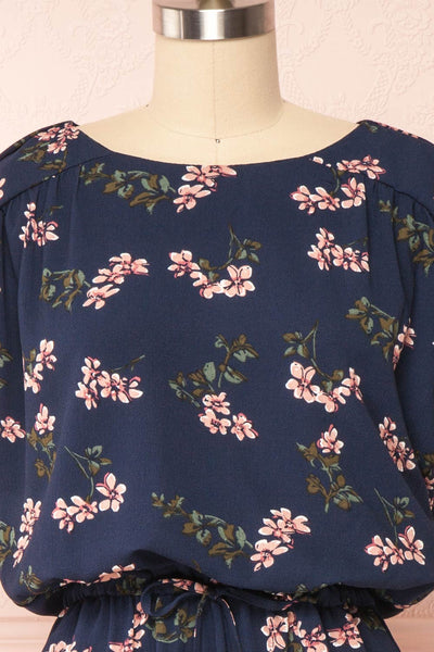 Proszowice Navy Floral Short Drawstring Dress | Boutique 1861 front close up