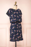 Proszowice Navy Floral Short Drawstring Dress | Boutique 1861 side view