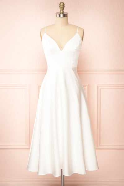 Prudence Ivory Tie-Back Midi Dress | Boudoir 1861 front view