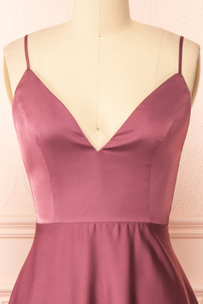 Prudence Mauve Tie-Back Midi Dress | Boutique 1861 front close-up