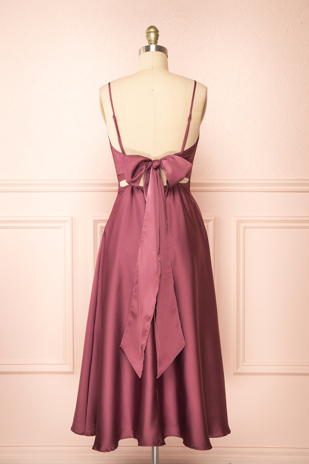 Prudence Mauve Tie-Back Midi Dress | Boutique 1861 back view