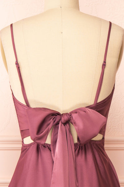 Prudence Mauve Tie-Back Midi Dress | Boutique 1861 back close-up