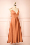 Prudence Rust Silky Midi Dress| Boutique 1861 side view