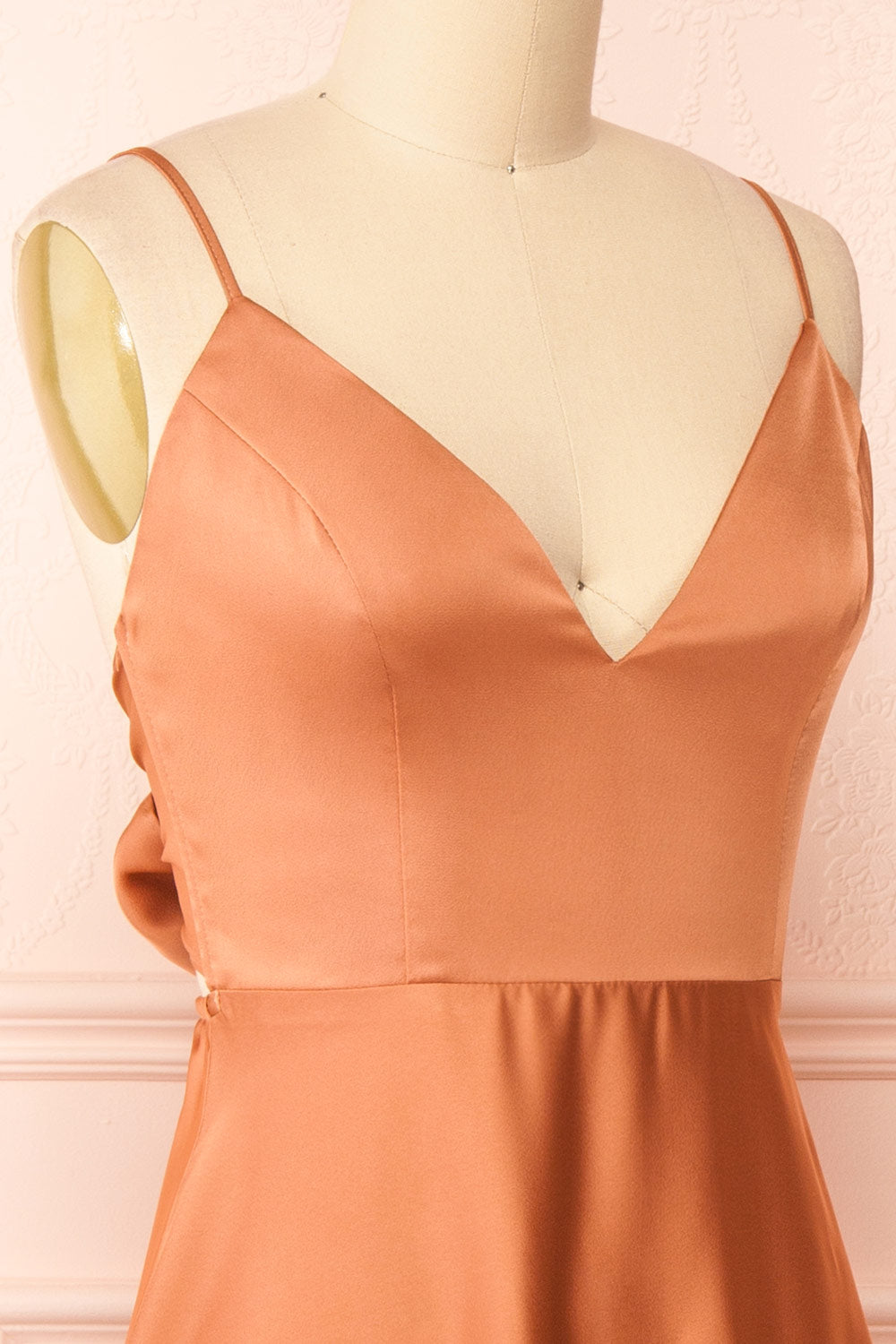 Prudence Rust Silky Midi Dress| Boutique 1861 side close-up